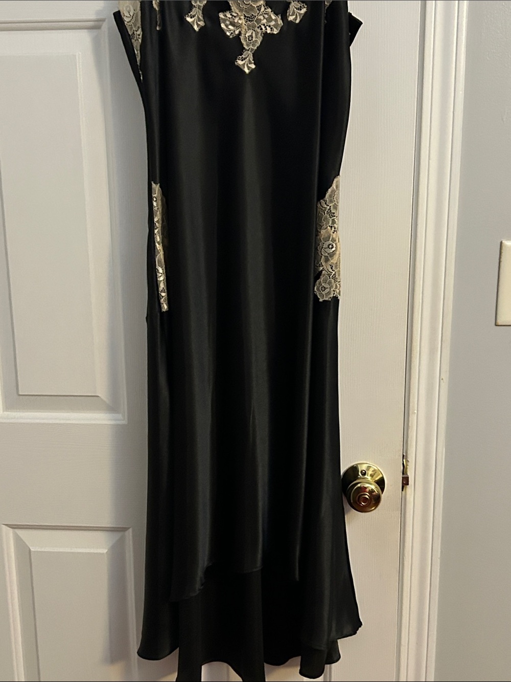 Jones New York Black Satin Chemise with Champagne Lace Trim